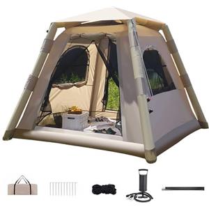 Kabxhueo Tenda gonfiabile per campeggio 4 persone, Tenda da campeggio gonfiabile con pompa, Glamping Tenda per famiglia 4 stagioni, impermeabile per esterni, con finestra e porte in rete