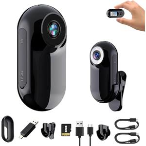 XPJBKC Mini Action Cam 1080p, Bodycam, Telecamera da Casco 360° con 32GB Memory Card, Microcamera con Accessori Multifunzionali, per Interni/Esterni (Nero)