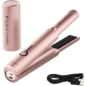 GAMMA+ Piastra Cordless Gamma+ X-Hybrid da Viaggio | Mini Piastra per Capelli Senza Fili 2 in 1 | Per Capelli Ricci e Lisci | Ricarica con USB Tipo-C | 3 Temperature | Design Compatto | Portatile (Gold Rose)