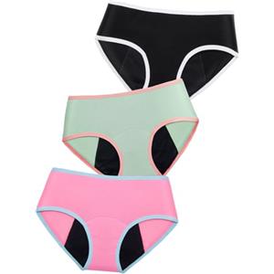 Soleurfe biancheria intima periodica ragazza Forte sanguinamento mutande ragazza cotone mestruale slip adolescente 10-16 anni, nero, grigio, rosa, 12-14 Jahre