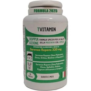 TVITAMIN SERENOA REPENS Saw Palmetto 320MG | 90 Capsule (Fino a 3 Mesi di Fornitura) | Integratore Prostata e Capelli Uomo anti DHT | Con Licopene, Pygeum Africanum, Zucca, Ortica, Zinco, Biotina e Vitamina E