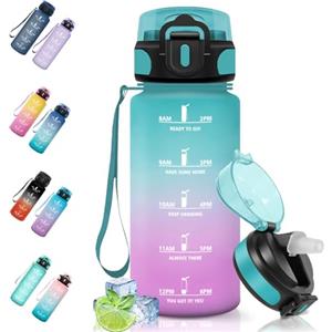 Motswedi Borraccia 0.5L, a Prova di Perdite, Borraccia con Cannuccia, Reutilizables, Senza BPA, Borracce Motivazionale per Scuola, Palestra, Running, Ciclismo, Verde Rosa