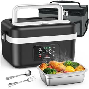 Kwoxet Scaldavivande Elettrico Portatile 1000ML | Porta Pranzo Riscaldabile con Batteria 16000mAh USB-C | 6 Livelli, Timer, Mantenimento Caldo | Per Ufficio/Cantiere/Auto