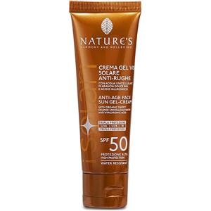 Nature's Crema-Gel Viso Solare Antirughe SPF50 - 50 ml con Acqua Unicellulare di Arancia Dolce BIO e Acido Ialuronico
