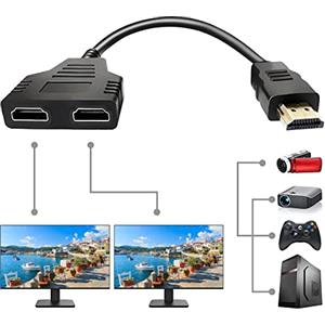 Azuxreza Adattatore splitter HDMI, 1080P HDMI maschio a doppio HDMI femmina, cavo adattatore splitter HDMI da 1 a 2 vie, per HDTV HD, LED, monitor LCD e proiettori, supporta due TV allo stesso tempo