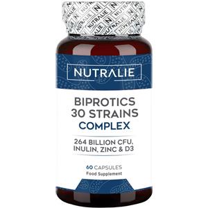 NUTRALIE FERMENTI LATTICI - Probiotici e Prebiotici 30 Ceppi, 264 Miliardi CFU, Lactobacillus Gasseri e Acidophilus, Senza Lattosio - 60 Capsule