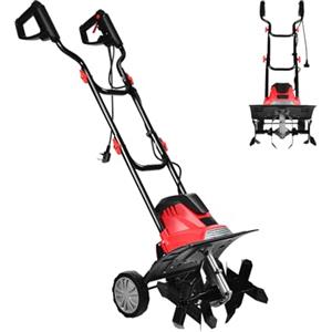 SOARS Motozappa Elettrica 1200W, Larghezza 35 CM, Profondità 22 CM, Ruote Pieghevoli & Altezza Regolabile, Doppia Sicurezza, Zappatrice Elettrica per Serra, Giardino, Campo, Cortile (4 Lame)