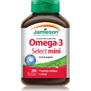 Jamieson Omega 3 Select Mini - Integratore Alimentare in 200 Perle Softgel con 1200 mg di Omega-3 (EPA e DHA), Senza Glutine