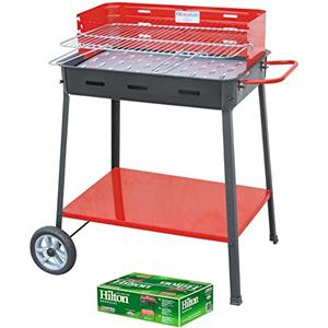Filcasalinghi Hilton - Barbecue fornacetta a Carbone e carbonella con Ruote in Gomma, Maniglia e ripiano - Nero/Rosso - 63 x 43 x 88 cm