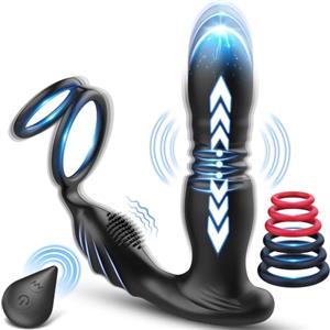 Banysin 3 IN 1 Vibratore Anale con Anello per Pene, Giocattoli Sessuali Anali Maschili con 10 Modalità di Spinta e Vibrazione, Giocattoli Sessuali Impermeabili Silicone Vibratore per Uomo e Coppie