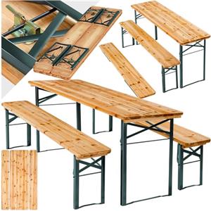TecTake® Set 3 Pezzi da Birreria, Tavolo e Panche da Esterno con Comodo Schienale, Struttura in Acciaio, Cerniere Robuste, Set da Giardino - Set da Birra Pieghevole, Tavolo 170 x 46 x 77 cm