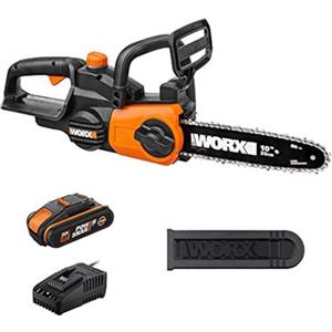 WORX Motosega a batteria WG322E.1, 18 V (20 V max), 2,0 Ah, PowerShare, lunghezza di taglio 25 cm e tensione automatica della catena, copertura per il trasporto, caricatore rapido 1 ora
