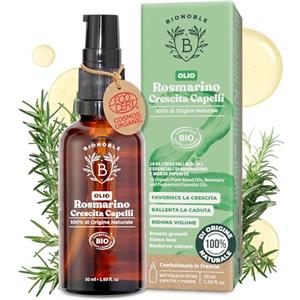 BIONOBLE Olio di Rosmarino per Capelli Bio - Stimola Crescita e Riduce Caduta - Olio Essenziale Rosmarino, Ricino, Argan e Jojoba - Rosemary Oil for Hair Growth - Bottiglia di Vetro + Pipetta - 50ml