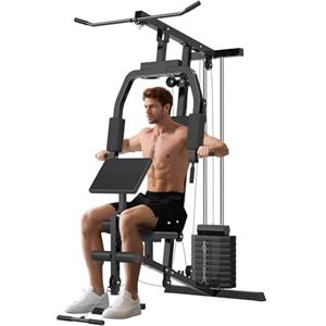 HOMCOM Stazione Fitness per Allenamento a Casa e Professionale, Palestra Multifunzione in Acciaio, 148x108x207cm, Nero