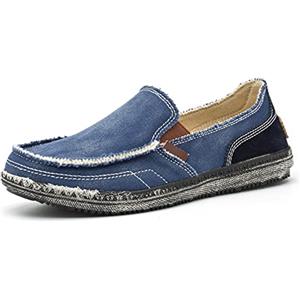 ACosySch Scarpe da Barca Uomo Comode Scarpe da Ginnastica Basse Slip On Casual Loafer Mocassini Leggera Canvas Scarpe da Guida Blue EU40