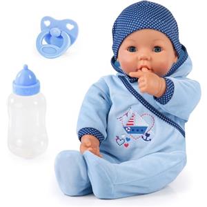 Bayer Design 94683AC Bambolotto di 46cm Hello Baby Boy, con suoni, include ciuccio e biberon, muove la bocca