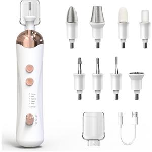 Vexloria Set Manicure Elettrico, Set Pedicure Ricaricabile Usb, Cura Dei Piedi, Lima Elettrica Per Unghie Con 8 Accessori, Luce A Led, Cura Delle Unghie Per Mani O Piedi, Bianco