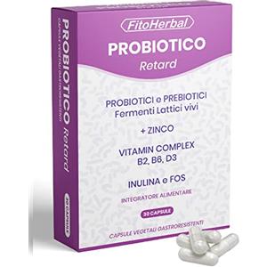 FitoHerbal Fermenti Lattici Probiotici e Prebiotici insieme 40 miliardi CFU Ceppi Batterici Lactobacillus e Bifidobacterium con Inulina e Zinco + Vitamin Complex B2 B6 D3 in Capsule Gastroresistenti