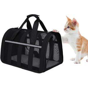 Treer Trasportino Gatto, Borsa Ripiegabile Trasportino per Gatti Viaggio, Cane con Materasso Morbido Striscia Riflettente,Aereo Borsa per Animali Domestici
