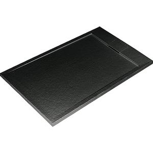 Ideal Standard - Ultra Flat S i.life, Piatto doccia rettangolare 120x80 in resina, Piletta di scarico lato corto, Finitura opaca effetto pietra, Nero