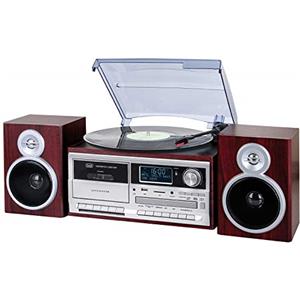 Trevi TT 1072 DAB Giradischi Vintage 25W Tre Velocità (33, 45, 78 Giri) con CD, USB, AUX-IN, Cassette e Radio Digitale, Impianto Stereo All-in-One con Funzione Encoding e Presa Cuffia, Legno