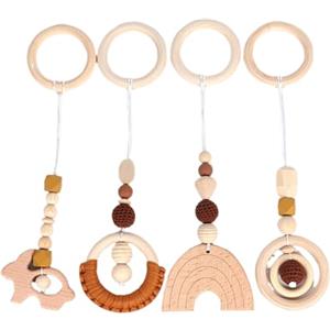 HoveeLuty 4 pezzi di giocattoli sospesi per palestrina per bambini, giocattoli sospesi in legno per bambini, giocattolo per, sonagli in legno per culla, ciondolo per passeggino, regalo per neonato