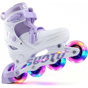 SUOTU Pattini in Linea Regolabili, Rollerblade per Bambino con Ruote Luminose, Pattini a Rotelle per Bambina, Viola/Bianco (S: 28-31EU)