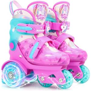 MoSoulais Pattini a rotelle per bambini, per ragazze, ragazzi, con unicorno, sirena, con ruote luminose, 4 misure, regolabili, per principianti, regali di Natale e compleanno