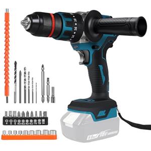 Roadtime Trapano avvitatore a batteria Compatibile con Makita 18V batteria, trapano a percussione brushless da 1350 giri/min con frizione 20+3, coppia 120 N.m, mandrino da 13 mm, cacciavite e punte da trapano