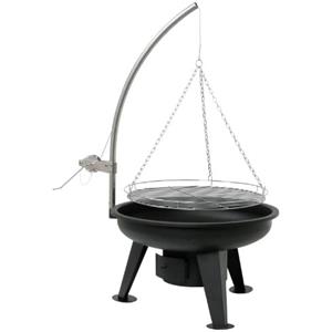 BBQ-Toro Barbecue a carbonella con griglia girevole, braciere con manovella, nero, da pavimento