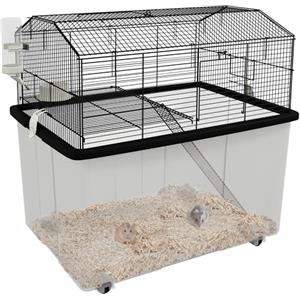 PawHut Gabbia per Roditori, 2 Piani, con Ruote, Piattaforma e Scala, per Criceti Nani, Siriani e Gerbilli, in Filo di Acciaio, 57 x 43 x 57 cm, Nero