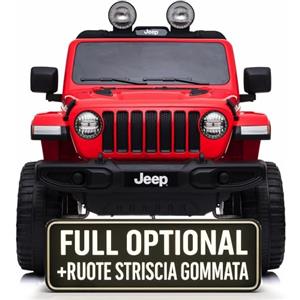 TOYSCAR Macchina Elettrica Per Bambini Jeep Wrangler Rubicon Full Optional Auto Elettrica Per Bambini Telecomandata 2 posti Sedile In Pelle Porte Apribili Doppio Motore Elettrico 12V TOYSCAR (Rossa)