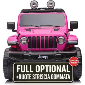 TOYSCAR Macchina Elettrica Per Bambini Jeep Wrangler Rubicon Full Optional CON TAPPETINI Auto Elettrica Per Bambini Telecomandata 2 posti Sedile In Pelle Porte Apribili Doppio Motore Elettrico 12V TOYSCAR