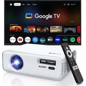 Aurzen Eazze D1G con Google TV proiettore 4k smart tv nativo videoproiettore da esterno Full HD 1080P con DoIby Audio, messa a fuoco automatica e Keystone mini wifi bluetooth video proiettore