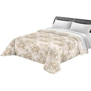 Tata Home Trapunta Invernale Matrimoniale 260x260 cm Imbottita 300 gr/mq Piumone Caldo Pesante Disegno Floreale Made in Italy MOD. Fiori Peonie Beige