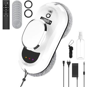 IERAKOR Robot Lavavetri, 5600Pa Lavavetri Elettrico con Telecomando, 3 Percorsi di Pulizia, 4m Corda di Sicurezza, Rilevamento Intelligente dei Bordi, 10 x Tamponi in Microfibra, per Finestre, Specchi