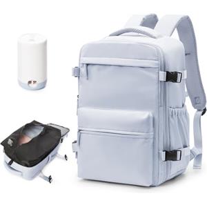 BOXSAM Zaino Sottovuoto Viaggio Con Pompa Zaino Ryanair 40x30x25 Aereo Bagaglio a Mano Borsa da Cabina per Donna Uomo Zaini 14 Pollici Porta PC Casual Impermeabile Daypack Grigio