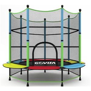GOVITA - Trampolino Elastico Da Giardino Tappeto Elastico Esterno Sport Con Rete Di Sicurezza E Scaletta - Certificato CE (Multicolor, 160 cm)