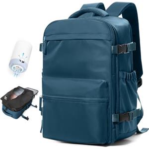 BOXSAM Zaino Sottovuoto Viaggio Con Pompa Zaino Esayjet 45x20x36 Aereo Bagaglio a Mano Borsa da Cabina per Donna Uomo Zaini 15.6 Pollici Porta PC Casual Impermeabile Daypack Blu.
