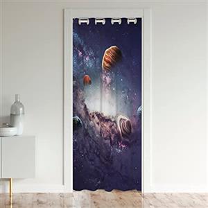 Loussiesd Tenda per porta con sistema solare, per privacy, spazio esterno, armadio, per soggiorno, universo pianeti, galassia, nebulosa, viola, glitter, 86 x 203 cm