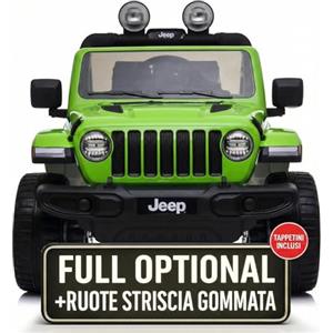 TOYSCAR Macchina Elettrica Per Bambini Jeep Wrangler Rubicon Full Optional CON TAPPETINI Auto Elettrica Per Bambini Telecomandata 2 posti Sedile In Pelle Porte Apribili Doppio Motore Elettrico 12V TOYSCAR