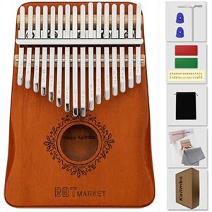 Bodesa Valore Kalimba - Set di 8 strumenti musicali per pianoforte con 17 tasti, con custodia, martello d'accordatura e accessori, in legno massello, regalo per adulti, bambini, principianti (marrone vintage)