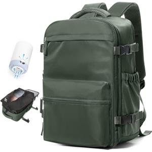 BOXSAM Zaino Sottovuoto Viaggio Con Pompa Zaino Esayjet 45x20x36 Aereo Bagaglio a Mano Borsa da Cabina per Donna Uomo Zaini 15.6 Pollici Porta PC Casual Impermeabile Daypack Verde.