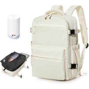 BOXSAM Zaino Sottovuoto Viaggio Con Pompa Zaino Ryanair 40x30x25 Aereo Bagaglio a Mano Borsa da Cabina per Donna Uomo Zaini 14 Pollici Porta PC Casual Impermeabile Daypack Beige