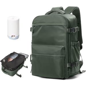 BOXSAM Zaino Sottovuoto Viaggio Con Pompa Zaino Ryanair 40x30x25 Aereo Bagaglio a Mano Borsa da Cabina per Donna Uomo Zaini 14 Pollici Porta PC Casual Impermeabile Daypack Verde