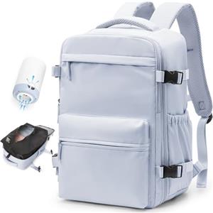 BOXSAM Zaino Sottovuoto Viaggio Con Pompa Zaino Esayjet 45x20x36 Aereo Bagaglio a Mano Borsa da Cabina per Donna Uomo Zaini 15.6 Pollici Porta PC Casual Impermeabile Daypack Grigio.