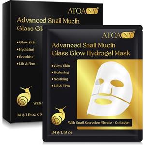 CiAIplw Advanced Snail Mucin Glass Glow Hydrogel Mask 6 Pezzi- Idratazione Intensa, Migliora l'elasticità, Anti-invecchiamento e Ringiovanimento, Maschera al Collagene Per Tutti i Tipi di Pelle