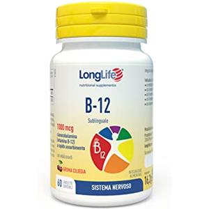 LongLife® B12 1000 mcg | Vitamina B12 | Formula esclusiva sublinguale ad alto dosaggio | Elevato assorbimento | 2 mesi di trattamento | 60 tavolette | Vegano e senza glutine