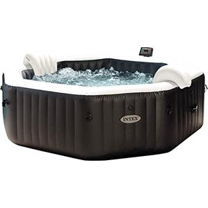Intex 28462EX - PureSpa Vasca Idromassaggio Gonfiabile Jet&Bubble Deluxe Ottagonale, 6 posti, 140 Getti, Riscaldatore, Nero, 218x71 cm