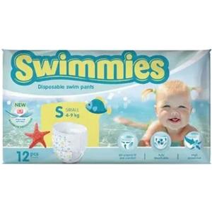 ONTEX SWIMMIES Pannolino da Nuoto Taglia S (4-9 Kg) - 12 Pezzi, Facile da Indossare e Non Si Gonfia in Acqua